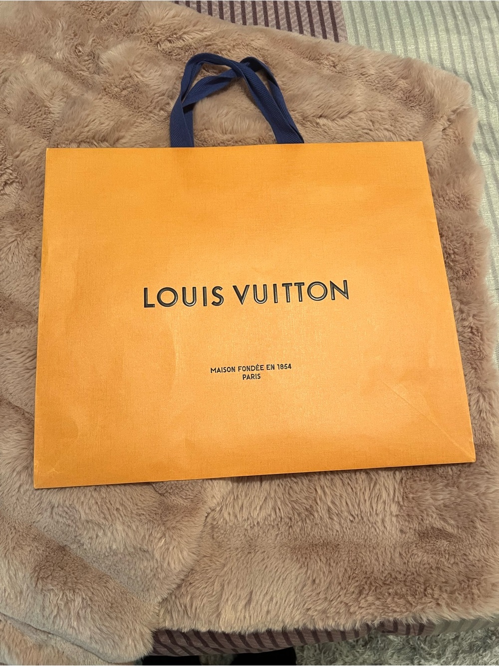 Louis Vuitton Orange Bag with Navy Ribbon Handles